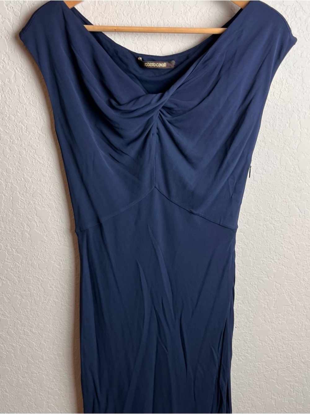 Roberto Cavalli Dress 42 Navy Blue Jersey Knit Keyhole Bodycon Women’s - Picture 4 of 14